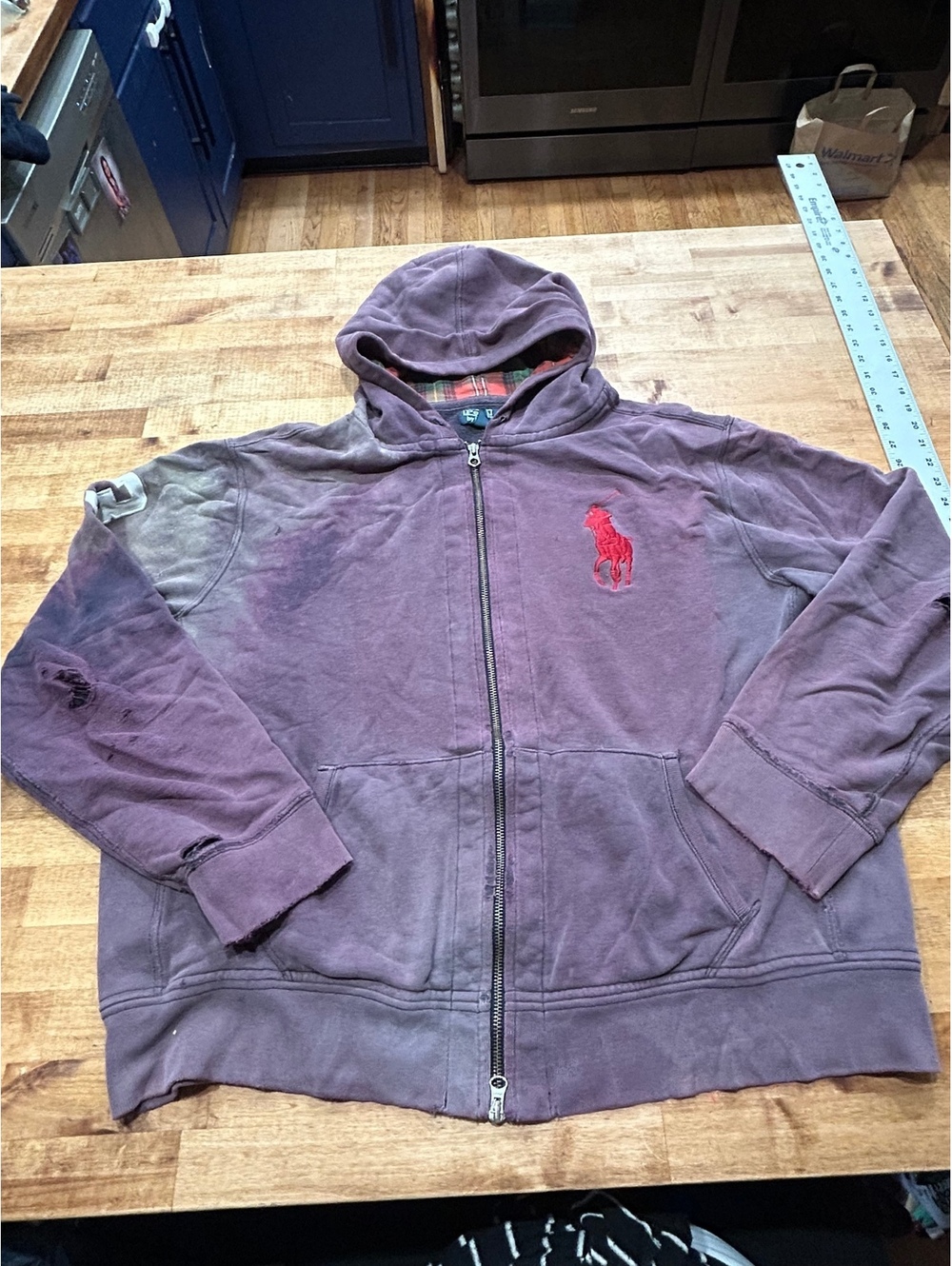 Polo Ralph Lauren Vintage Purple Full Zip Hoodie with Red Logo mens 2xl
